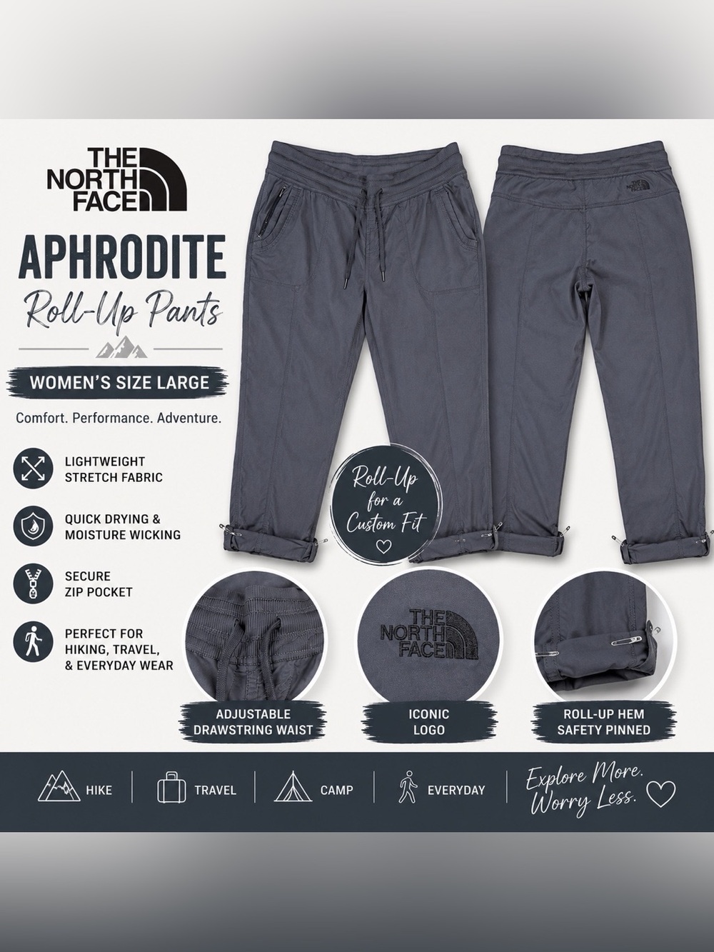 The North Face Aphrodite Hiking Pants Women’s Large Gray Stretch *altered*